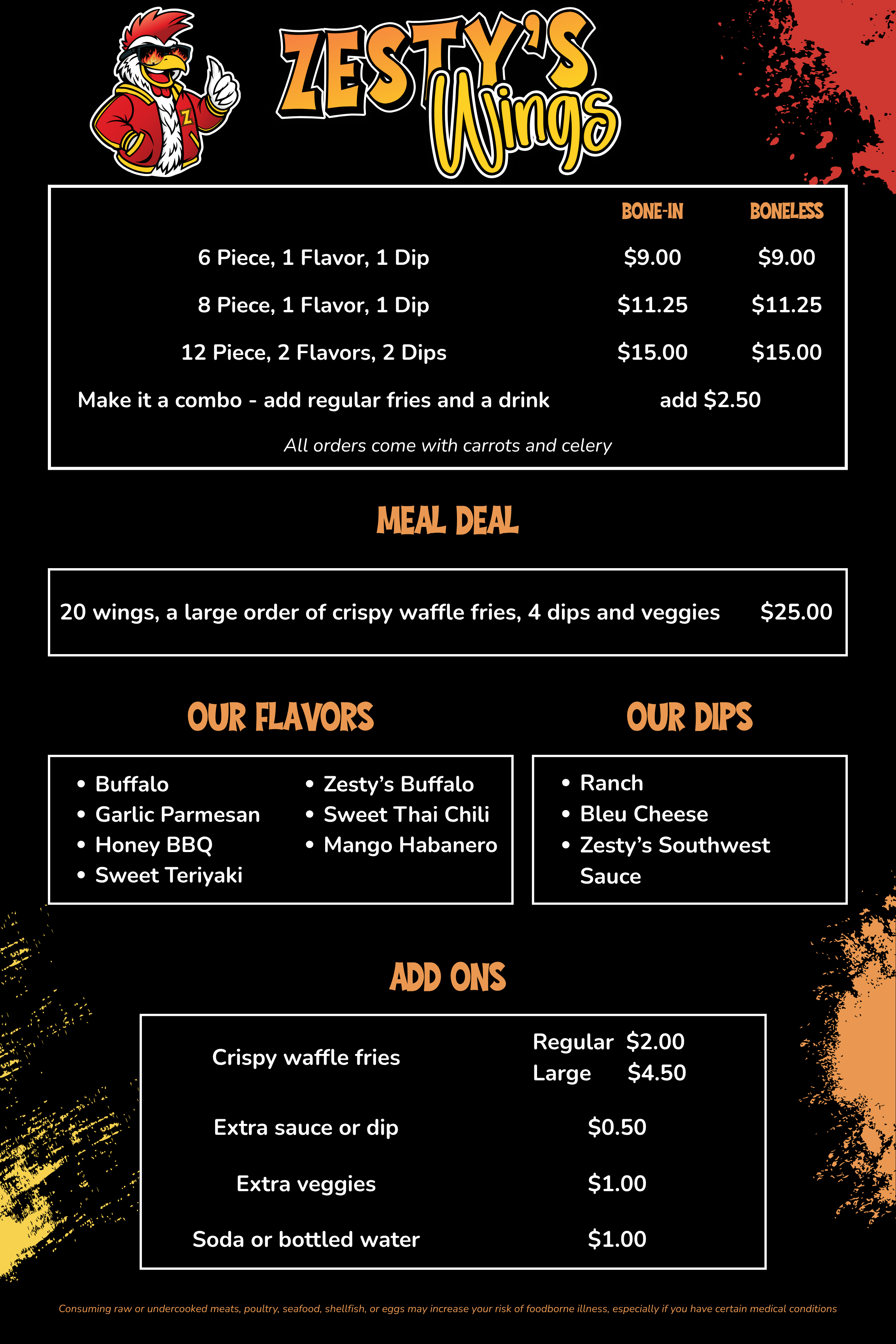 Zesty's Wings full menu — enlarged