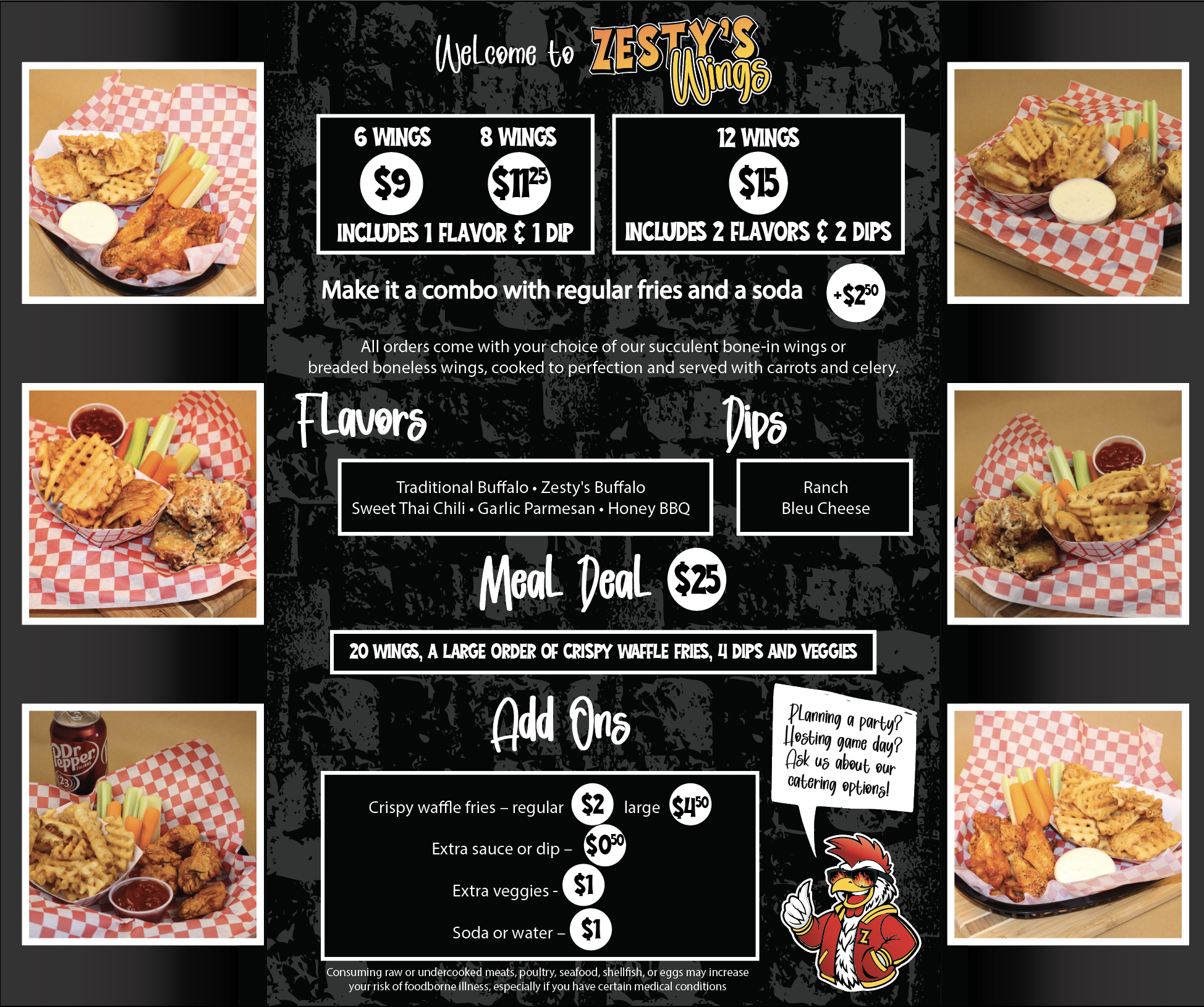 Zesty's Wings full menu
